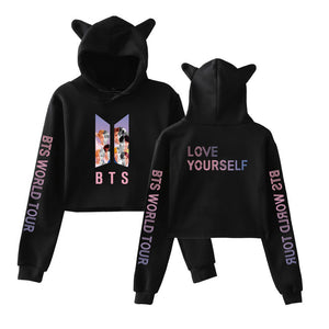 2021 Amazon multi-color BTS hooded short print hoodie woman 2238