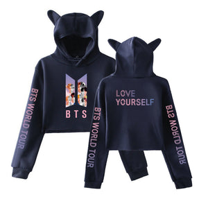 2021 Amazon multi-color BTS hooded short print hoodie woman 2238