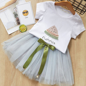 Casual Girls Dresses New Summer Kids Clothes Fashion Cartoon Cute Girl Ball Gown Dress Round Neck Cat Printed Princess Dress