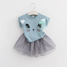 Load image into Gallery viewer, Casual Girls Dresses New Summer Kids Clothes Fashion Cartoon Cute Girl Ball Gown Dress Round Neck Cat Printed Princess Dress