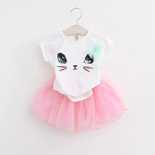 Load image into Gallery viewer, Casual Girls Dresses New Summer Kids Clothes Fashion Cartoon Cute Girl Ball Gown Dress Round Neck Cat Printed Princess Dress