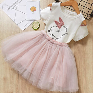 Casual Girls Dresses New Summer Kids Clothes Fashion Cartoon Cute Girl Ball Gown Dress Round Neck Cat Printed Princess Dress