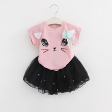 Load image into Gallery viewer, Casual Girls Dresses New Summer Kids Clothes Fashion Cartoon Cute Girl Ball Gown Dress Round Neck Cat Printed Princess Dress