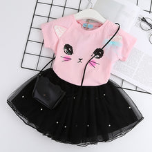 Load image into Gallery viewer, Casual Girls Dresses New Summer Kids Clothes Fashion Cartoon Cute Girl Ball Gown Dress Round Neck Cat Printed Princess Dress