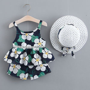 Cute Girls Clothing Sets Summer Casual Print Kids Clothing Sets Sleeveless Chiffon T-shirt Shorts 2PCS New Children Girls Suit