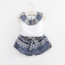 Load image into Gallery viewer, Cute Girls Clothing Sets Summer Casual Print Kids Clothing Sets Sleeveless Chiffon T-shirt Shorts 2PCS New Children Girls Suit