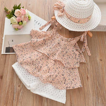 Load image into Gallery viewer, Cute Girls Clothing Sets Summer Casual Print Kids Clothing Sets Sleeveless Chiffon T-shirt Shorts 2PCS New Children Girls Suit