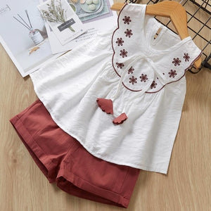 Cute Girls Clothing Sets Summer Casual Print Kids Clothing Sets Sleeveless Chiffon T-shirt Shorts 2PCS New Children Girls Suit