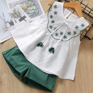 Cute Girls Clothing Sets Summer Casual Print Kids Clothing Sets Sleeveless Chiffon T-shirt Shorts 2PCS New Children Girls Suit