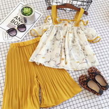 Load image into Gallery viewer, Menoea Girls Clothing Sets Cute Girls Clothes Curl Striped T-shirt + Long Stripe Pants Floral Print Skirt 2Pcs Children Clothing