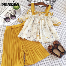 Load image into Gallery viewer, Menoea Girls Clothing Sets Cute Girls Clothes Curl Striped T-shirt + Long Stripe Pants Floral Print Skirt 2Pcs Children Clothing