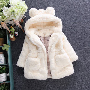 Menoea Girls Coats Fashion Winter Warm Thickening Kids Outwear Cute Ear Hooded Coat Girls Costume Solid Children Clothing