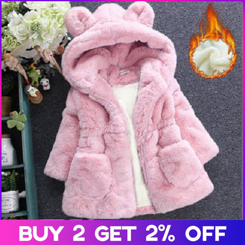 Menoea Girls Coats Fashion Winter Warm Thickening Kids Outwear Cute Ear Hooded Coat Girls Costume Solid Children Clothing